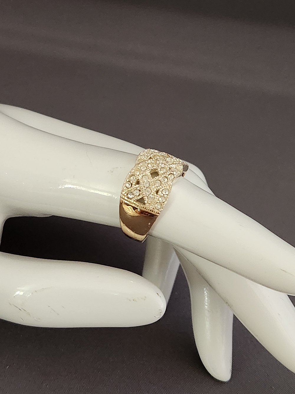 Gold-Tone Over Sterling Woven Pave Crystal Wide Band Ring